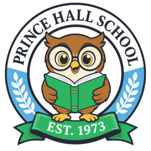 Prince Hall School Official Logo Official Prince Hall School logo featuring a brown owl wearing glasses and reading a green book inside a circular seal. The logo includes the school name "Prince Hall School" and a banner reading "Est. 1973."